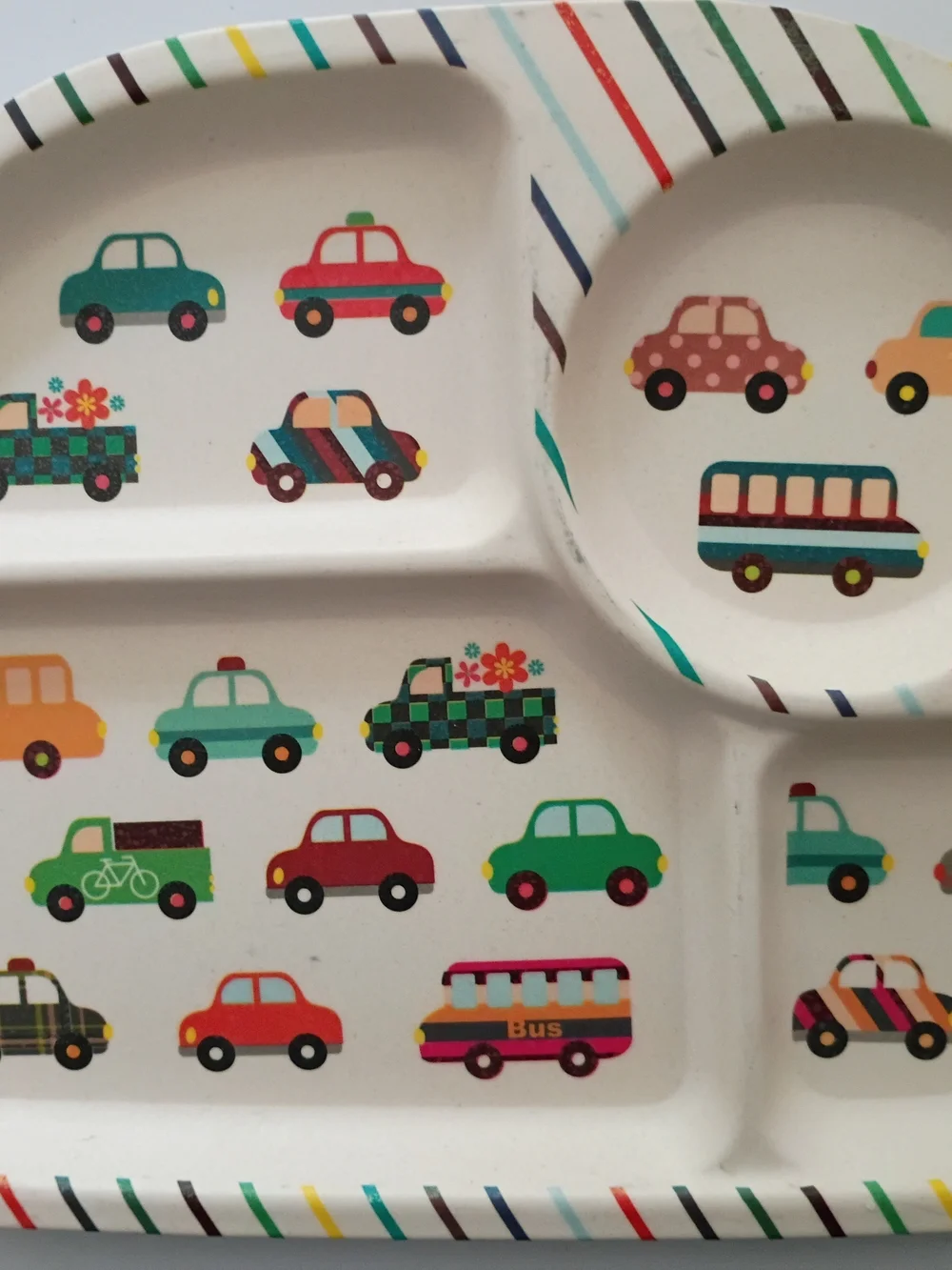 4 Children's Space & Car Themed Plates - Blue, Red, Cream, Green